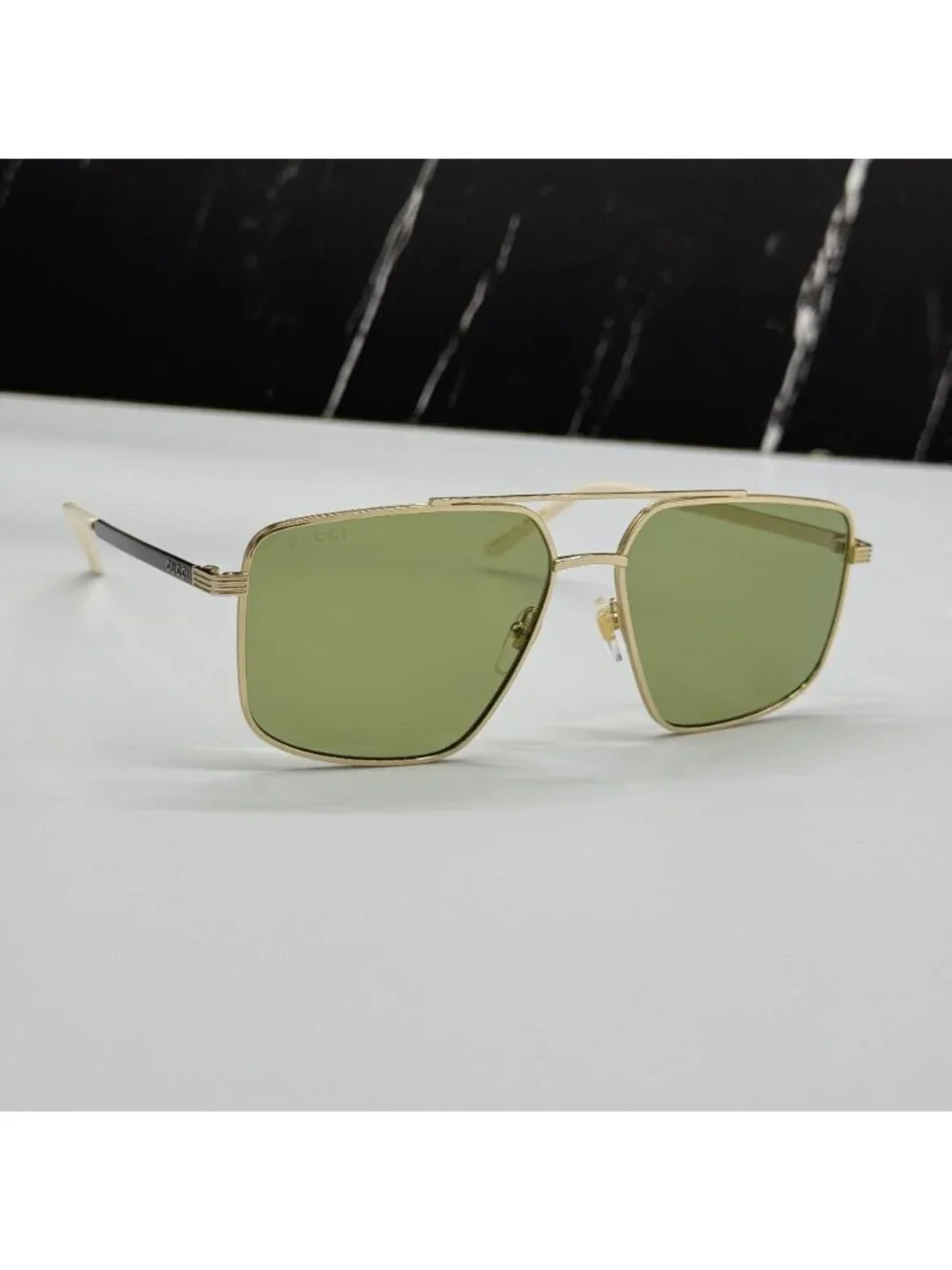 New Gucci GG0941S 002 Gold Green Pilot Frame Unisex Sunglasses